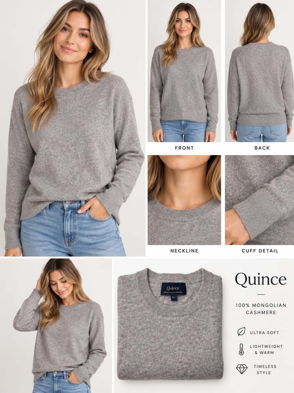 Quince 100% Mongolian Cashmere Crewneck Sweater Women’s XL Tan - Picture 2 of 7